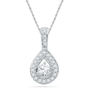 10kt White Gold Womens Round Diamond Teardrop Pendant 1/3 Cttw