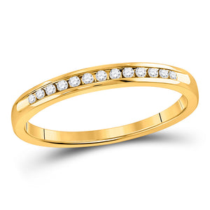 14kt Yellow Gold Womens Round Diamond Wedding Single Row Band 1/10 Cttw