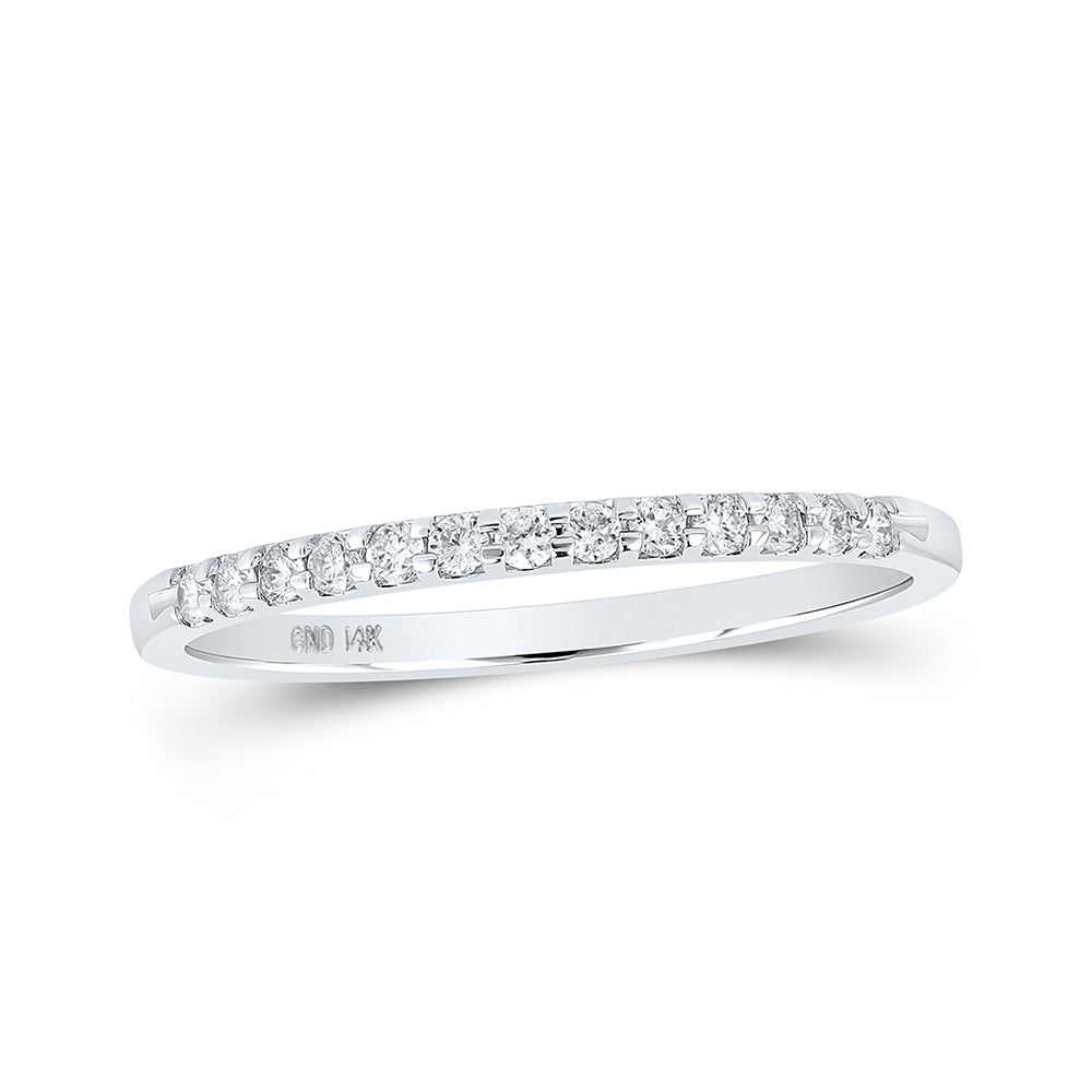 14kt White Gold Womens Round Diamond Wedding Single Row Band 1/6 Cttw