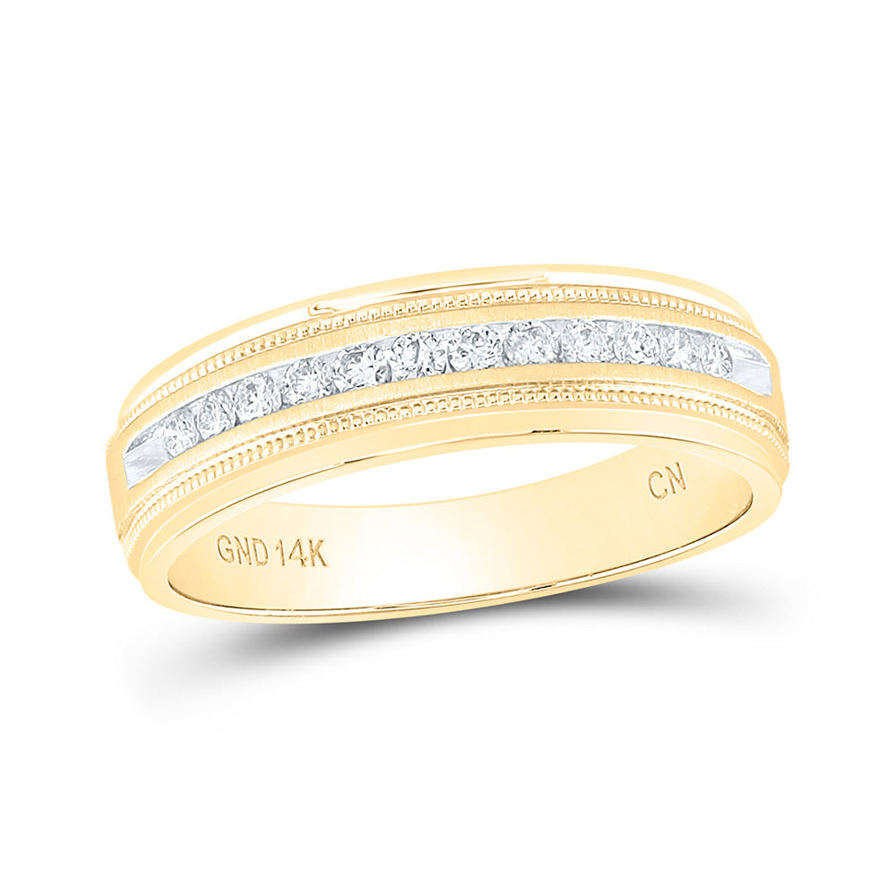 14kt Yellow Gold Mens Machine Set Round Diamond Wedding Channel Band Ring 1/4 Cttw