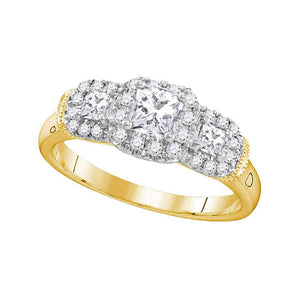 14kt Yellow Gold Princess Diamond 3-stone Bridal Wedding Engagement Ring 3/4 Cttw