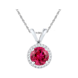 10kt White Gold Womens Round Lab-Created Ruby Solitaire Pendant 1 Cttw