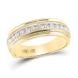 10kt Yellow Gold Mens Round Diamond Wedding Single Row Band Ring 1/2 Cttw