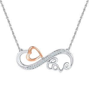 10kt Two-tone Gold Womens Round Diamond Heart Love Infinity Necklace 1/20 Cttw