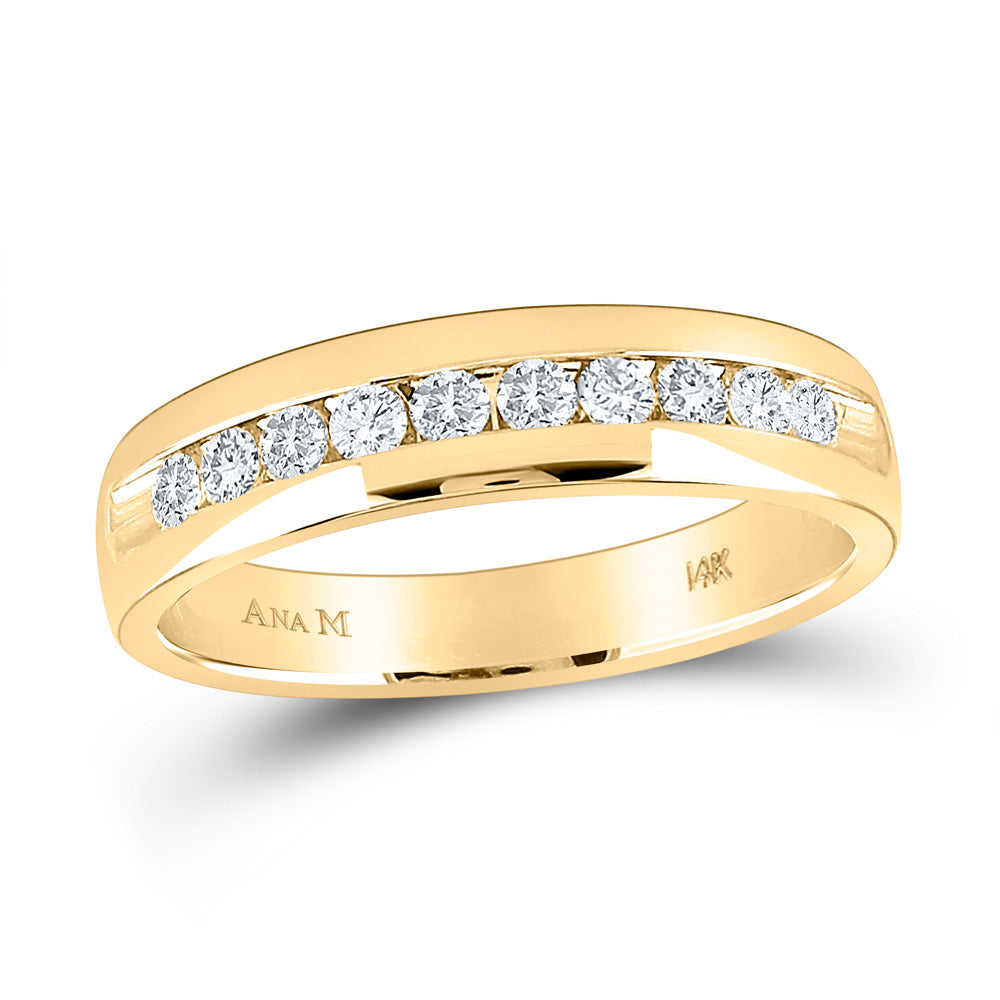 14kt Yellow Gold Mens Round Diamond Wedding Single Row Band Ring 1/2 Cttw