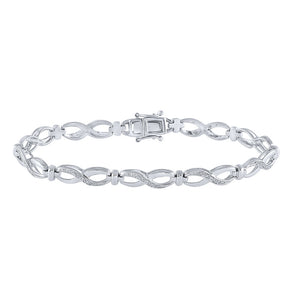 Sterling Silver Womens Round Diamond Infinity Bracelet 1/10 Cttw