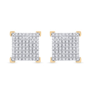 10kt Yellow Gold Mens Round Diamond Square Earrings 1/3 Cttw