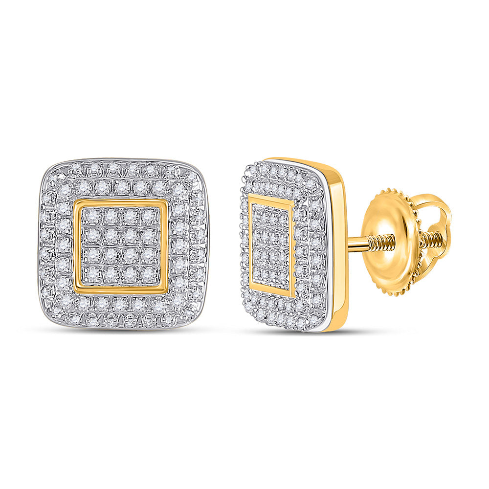 10kt Yellow Gold Mens Round Diamond Square Earrings 1/3 Cttw