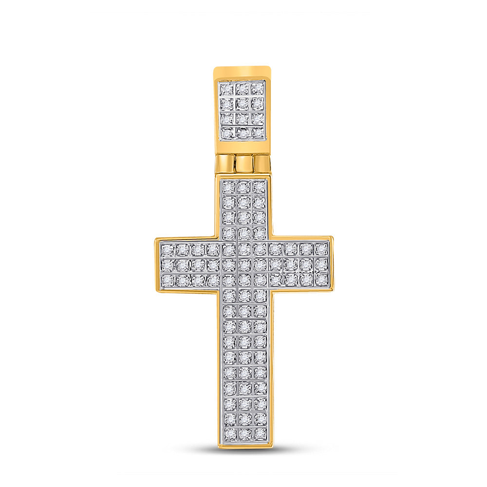 10kt Yellow Gold Mens Round Diamond Cross Charm Pendant 1/4 Cttw