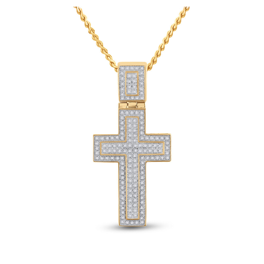 10kt Yellow Gold Mens Round Diamond Cross Charm Pendant 1/2 Cttw