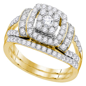 14kt Yellow Gold Round Diamond Bridal Wedding Ring Band Set 1 Cttw