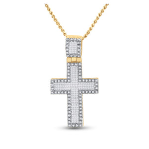 10kt Yellow Gold Mens Princess Diamond Cross Charm Pendant 1 Cttw