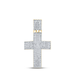 10kt Yellow Gold Mens Round Diamond Cross Charm Pendant 1 Cttw