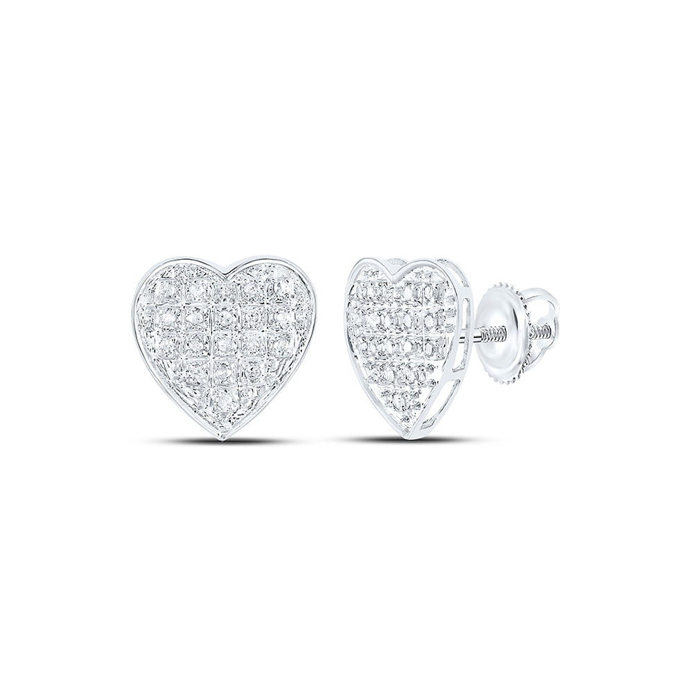 10kt White Gold Womens Round Diamond Heart Earrings 1/10 Cttw