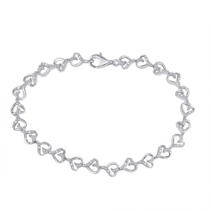 Sterling Silver Womens Round Diamond Heart Bracelet 1/10 Cttw