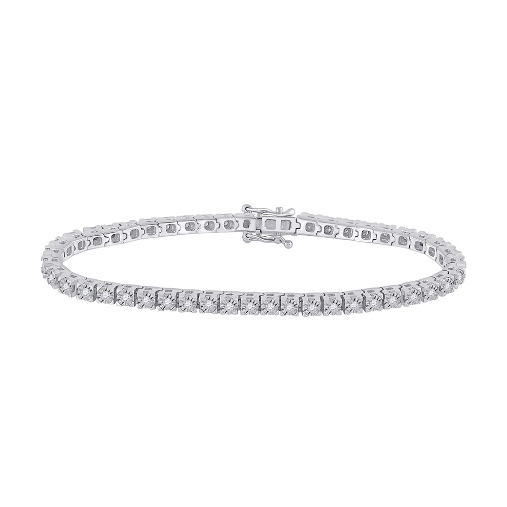 Sterling Silver Womens Round Diamond Single Row Tennis Bracelet 1 Cttw