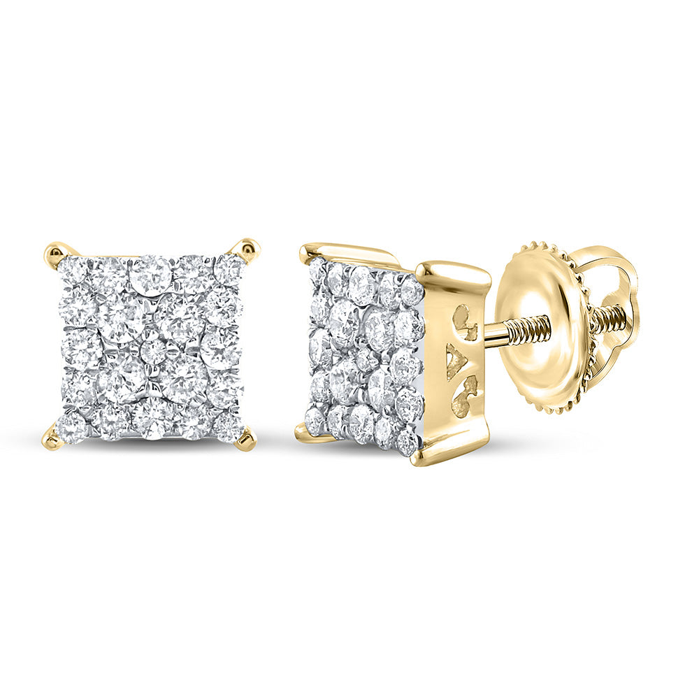 10kt Yellow Gold Womens Round Diamond Square Earrings 1/4 Cttw