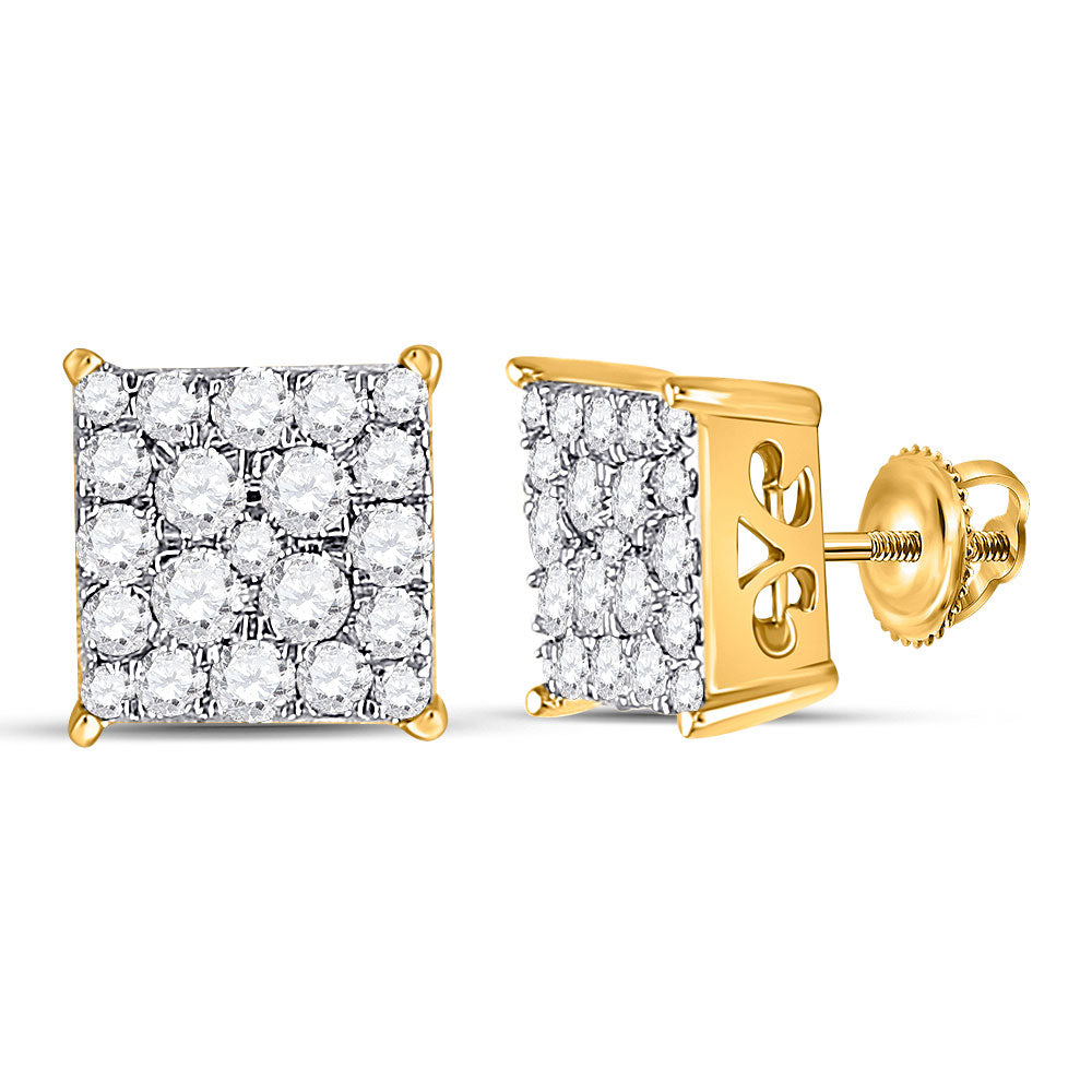 10kt Yellow Gold Womens Round Diamond Square Cluster Earrings 1/2 Cttw