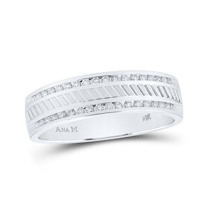 14kt White Gold Mens Machine-Set Round Diamond Wedding Band Ring 1/4 Cttw