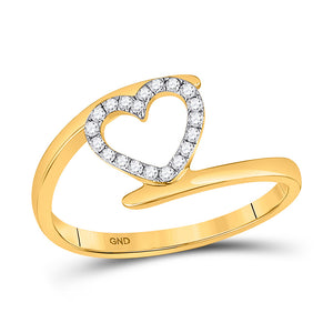 10kt Yellow Gold Womens Round Diamond Heart Ring 1/8 Cttw