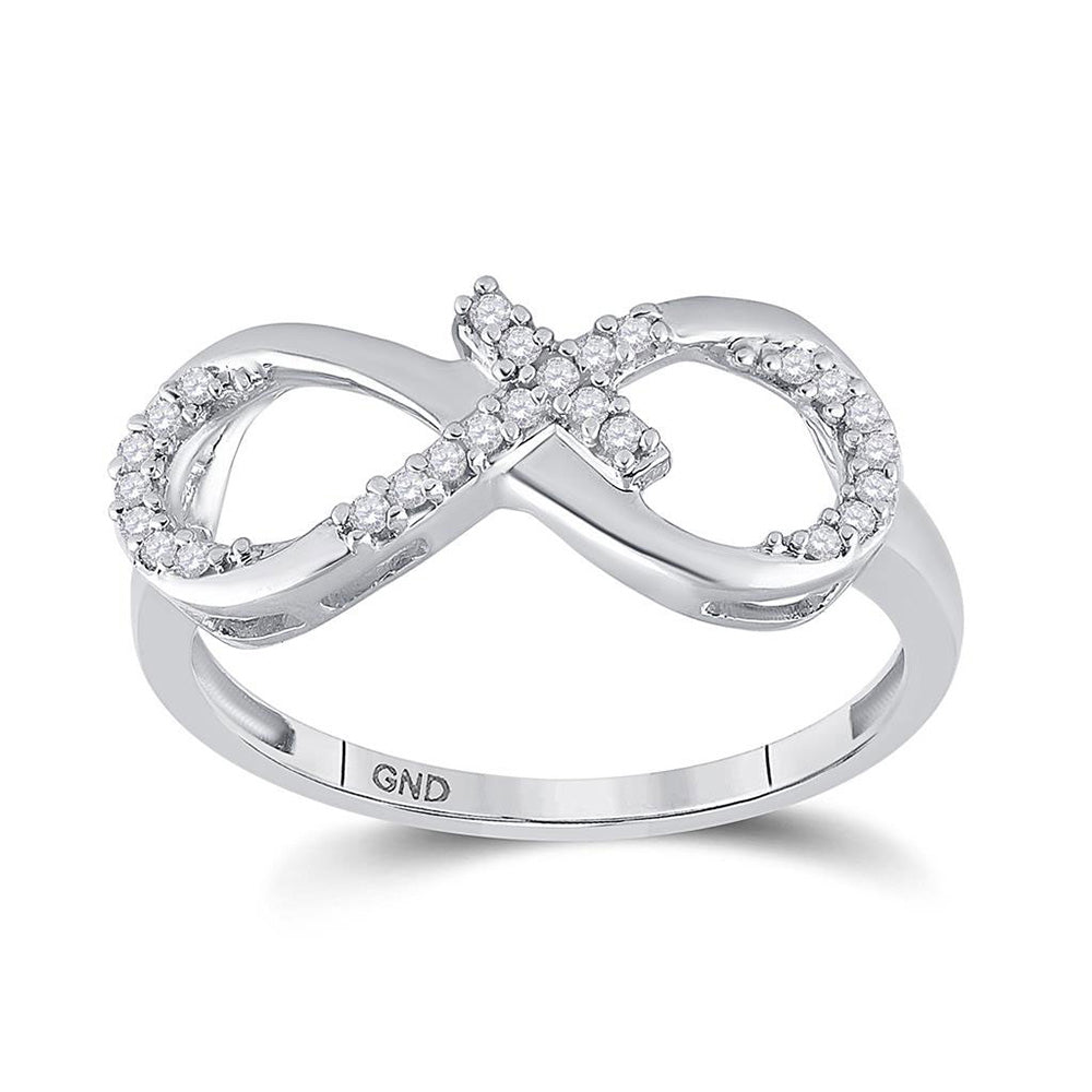 10kt White Gold Womens Round Diamond Cross Infinity Ring 1/10 Cttw