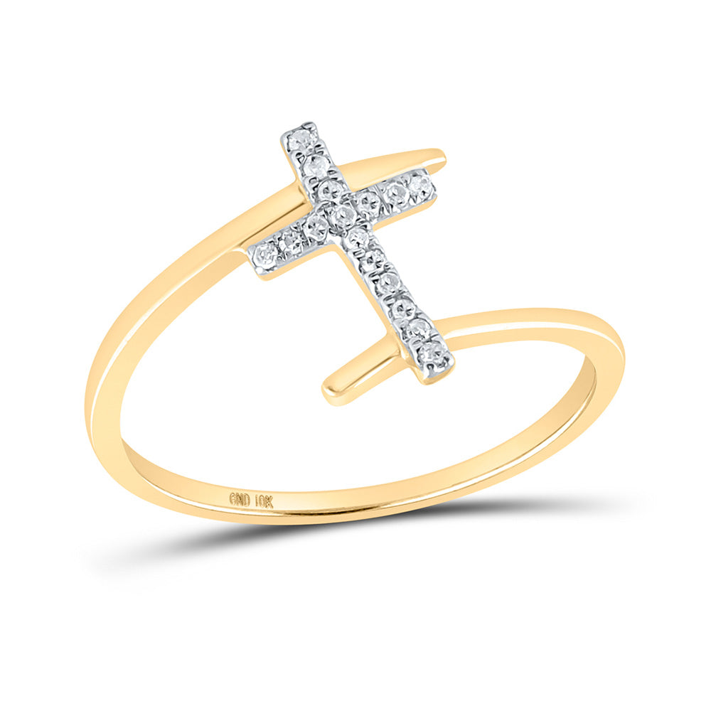 10kt Yellow Gold Womens Round Diamond Cross Ring 1/12 Cttw