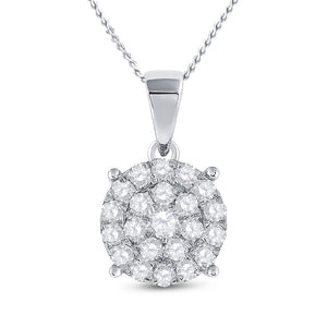 10kt White Gold Womens Round Diamond Cluster Pendant 2 Cttw