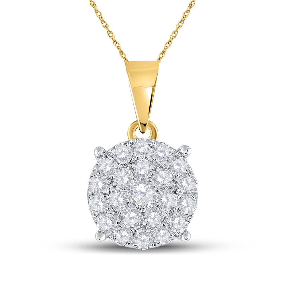 10kt Yellow Gold Womens Round Diamond Cluster Pendant 2 Cttw