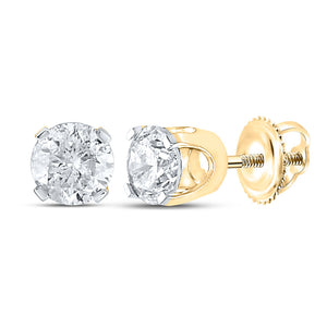 14kt Yellow Gold Womens Round Diamond Stud Earrings 1-3/8 Cttw