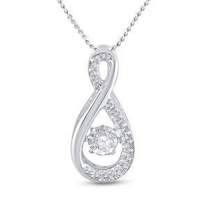 10kt White Gold Womens Round Diamond Moving Twinkle Teardrop Pendant 1/20 Cttw