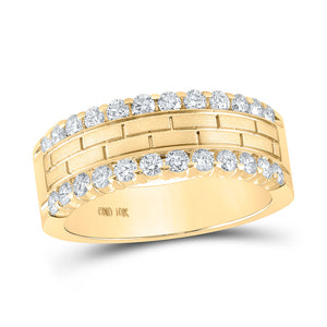 10kt Yellow Gold Mens Round Diamond Wedding Brick Band Ring 1 Cttw