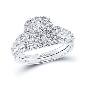 14kt White Gold Round Diamond Bridal Wedding Ring Band Set 1 Cttw