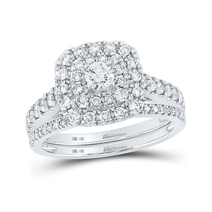 14kt White Gold Round Diamond Bridal Wedding Ring Band Set 1 Cttw