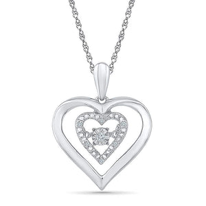 Sterling Silver Womens Round Diamond Moving Heart Pendant .03 Cttw