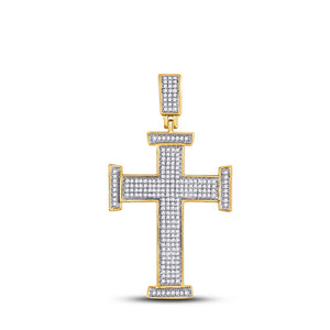 10kt Yellow Gold Mens Round Diamond Cross Charm Pendant 3/4 Cttw