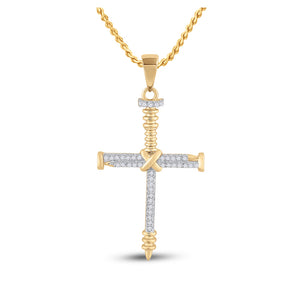 10kt Yellow Gold Mens Round Diamond Nail Cross Charm Pendant 1/5 Cttw