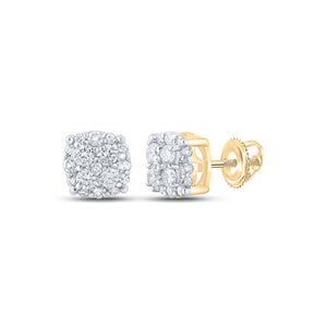 10kt Yellow Gold Womens Round Diamond Cluster Earrings 1/5 Cttw