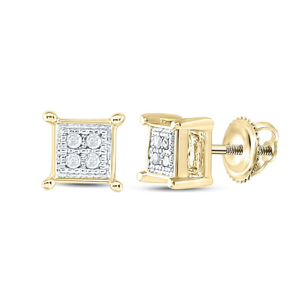 10kt Yellow Gold Mens Round Diamond Square Earrings .03 Cttw