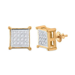 10kt Yellow Gold Mens Round Diamond Square Earrings 1/10 Cttw