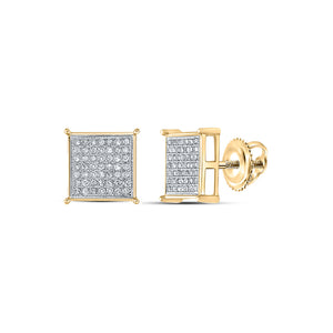 10kt Yellow Gold Mens Round Diamond Square Earrings 1/3 Cttw