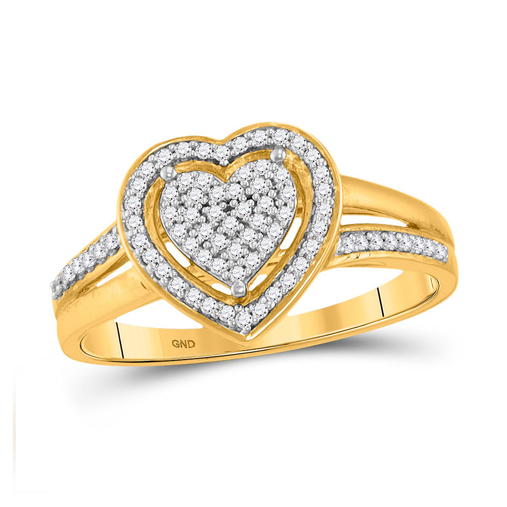 10kt Yellow Gold Womens Round Diamond Heart Ring 1/5 Cttw