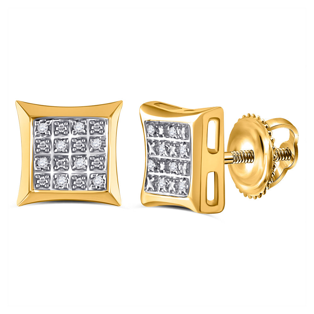 10kt Yellow Gold Mens Round Diamond Square Kite Cluster Earrings .03 Cttw