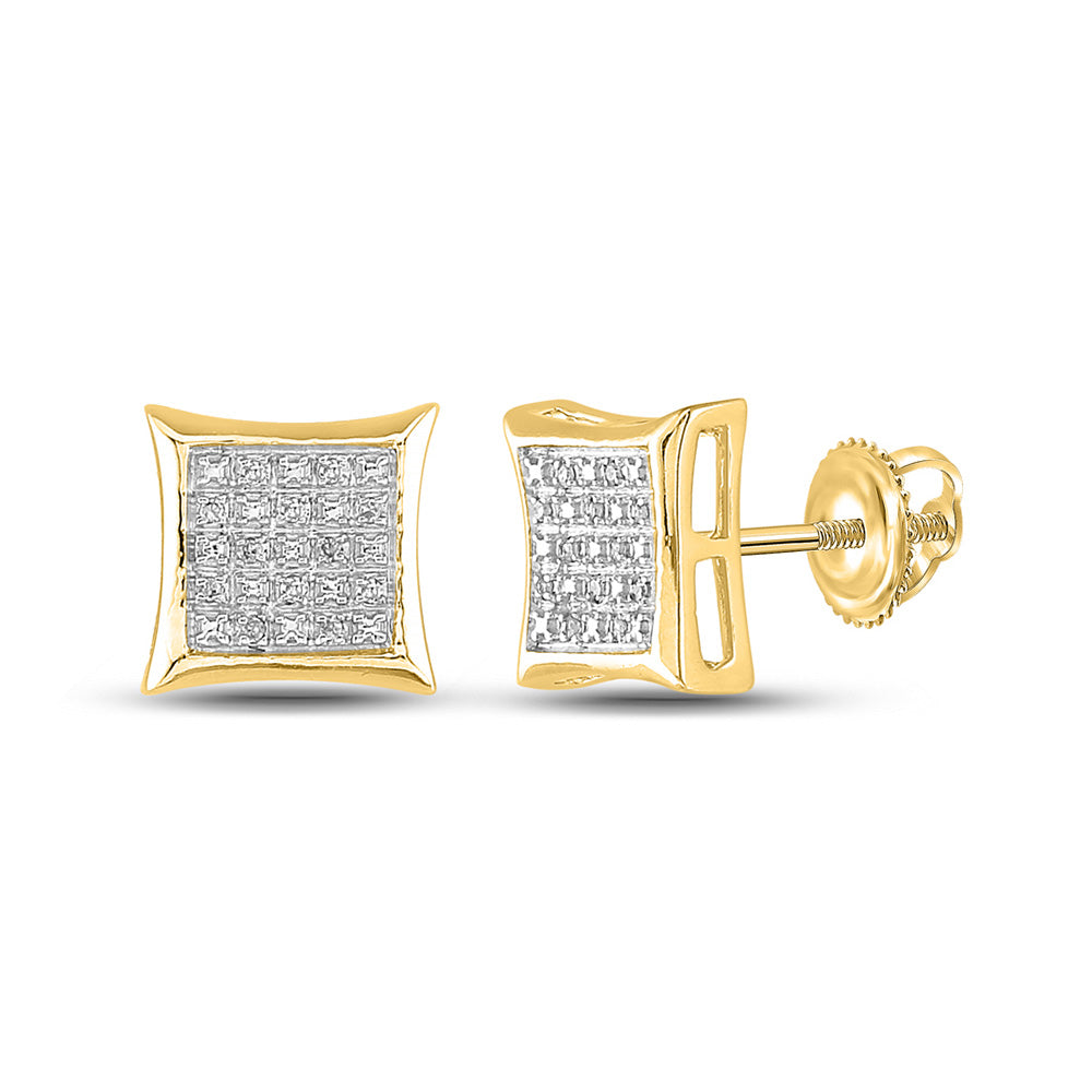 10kt Yellow Gold Mens Round Diamond Square Earrings 1/20 Cttw