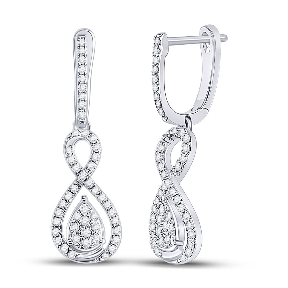 10kt White Gold Womens Round Diamond Teardrop Dangle Earrings 3/8 Cttw