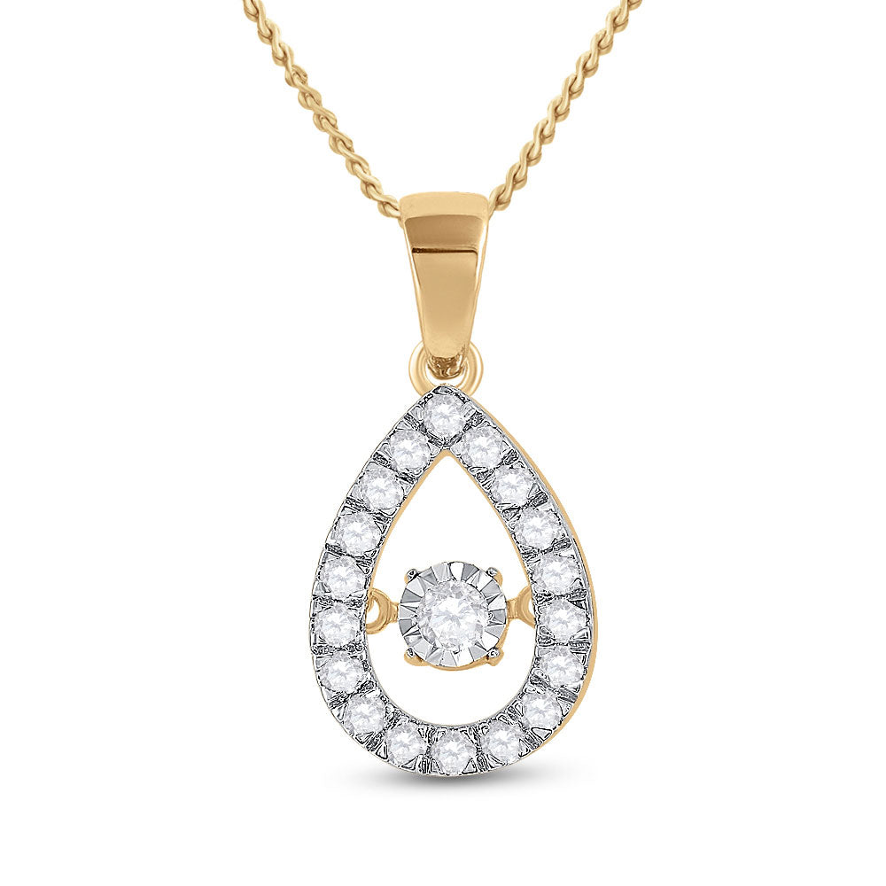 10kt Yellow Gold Womens Round Diamond Moving Twinkle Teardrop Pendant 1/3 Cttw