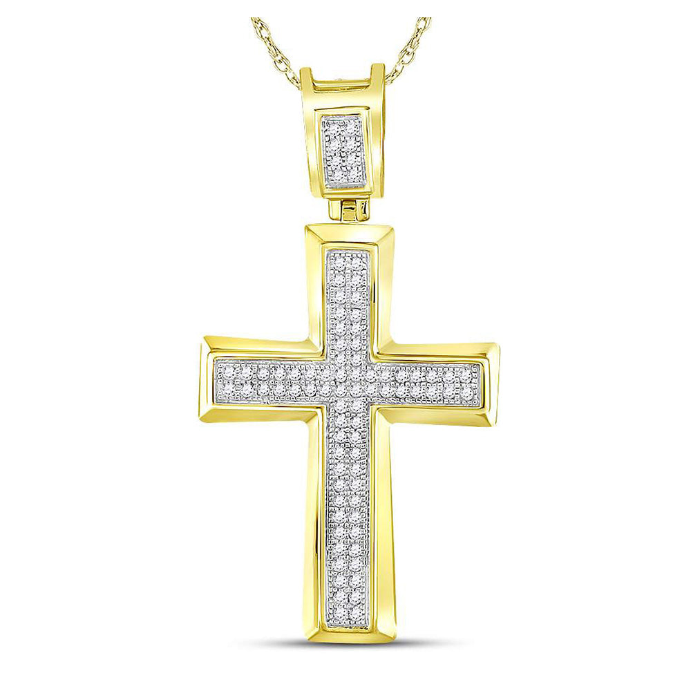 10kt Yellow Gold Mens Round Diamond Cross Charm Pendant 1/6 Cttw