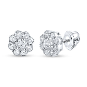 14kt White Gold Womens Round Diamond Flower Cluster Earrings 1/2 Cttw