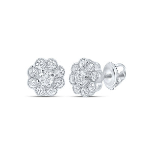 14kt White Gold Womens Round Diamond Cluster Earrings 3/4 Cttw