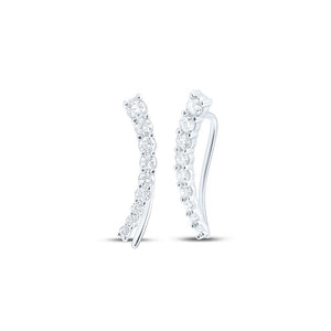 10kt White Gold Womens Round Diamond Graduated Climber Earrings 1/2 Cttw