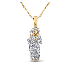 14kt Yellow Gold Mens Round Diamond Jesus Saint Charm Pendant 3/8 Cttw